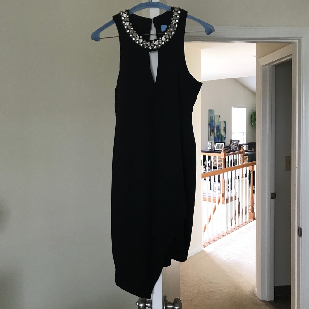 Black Dress with Adorned Neckline